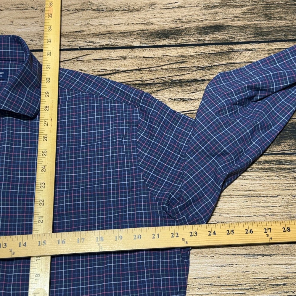 Peter Millar Crown Crafted Shirt Mens L Blue Pink Plaid Performance Long Sleeve - Picture 6 of 6